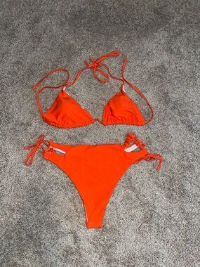 Vibrant Orange Triangle Tie-Side Bikini Set